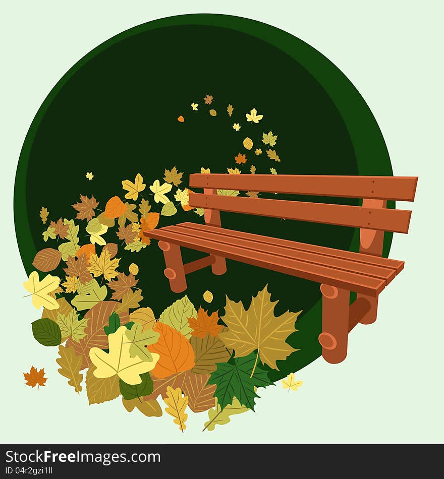 Wooden Bench And Leaves