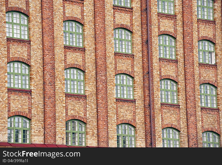 Close up of red brick wall on old building