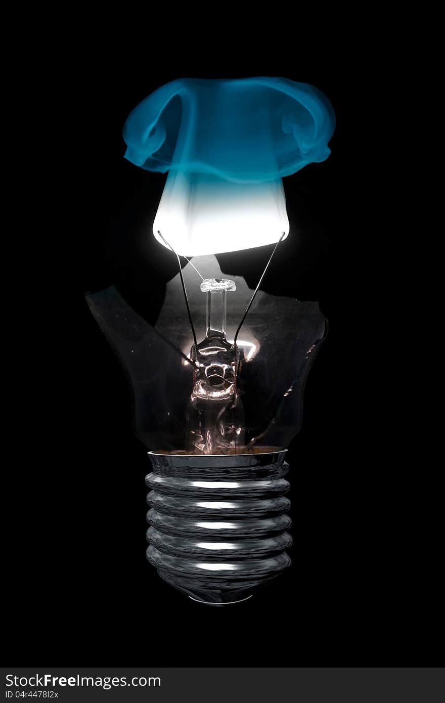 Burning Light Bulb with Cracked Glass