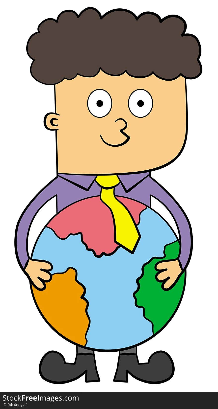 A cute cartoon business man holding the planet earth with both hands. A cute cartoon business man holding the planet earth with both hands