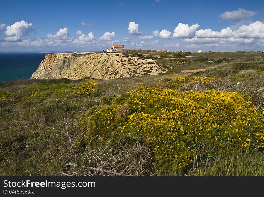 View of the religious sanctuary of Cape Espichel, Sesimbra, Portugal.