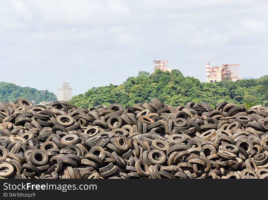 Heap of old Tires in recycling plant in Thailand. Heap of old Tires in recycling plant in Thailand