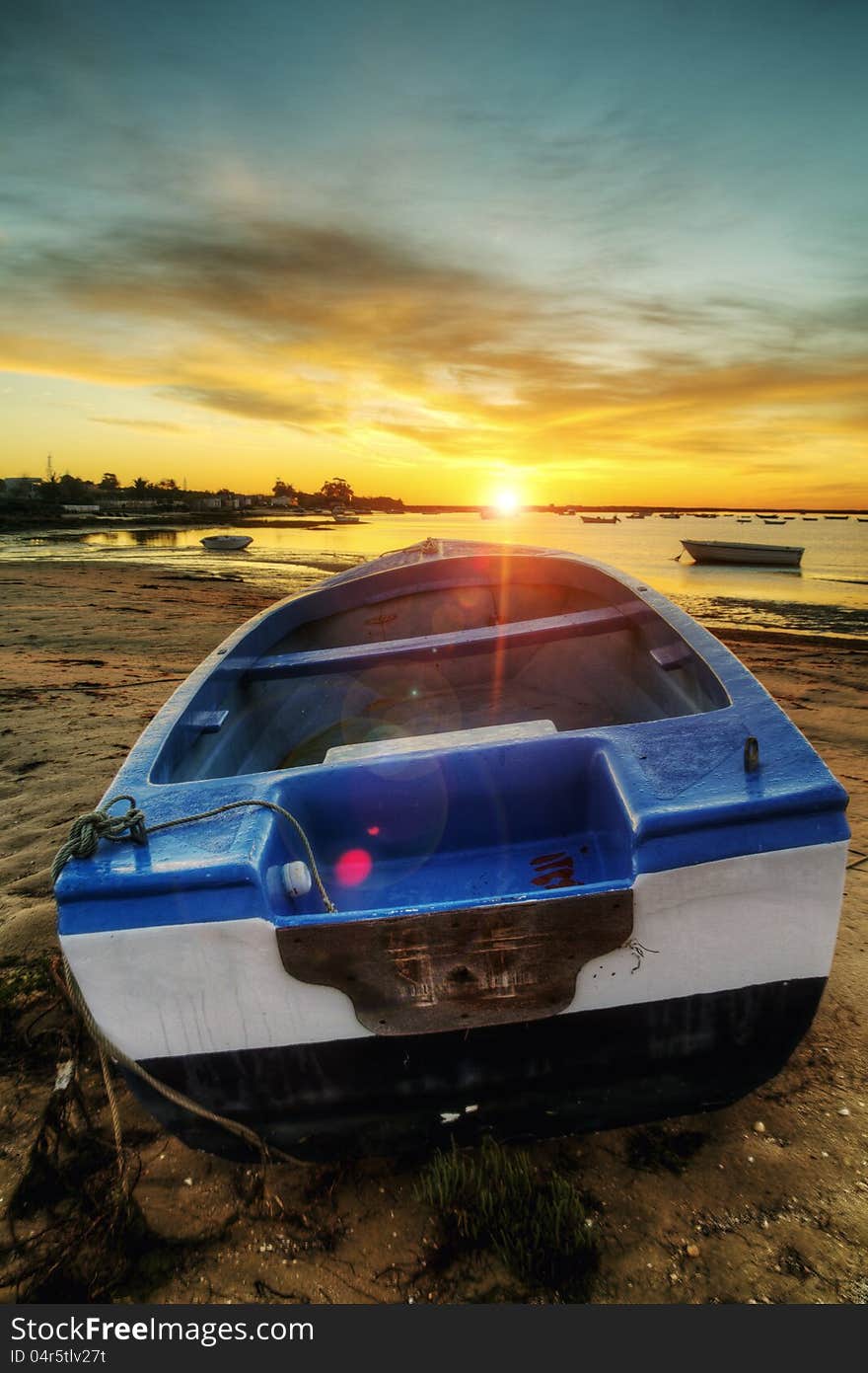 Sunrise with fishing boats