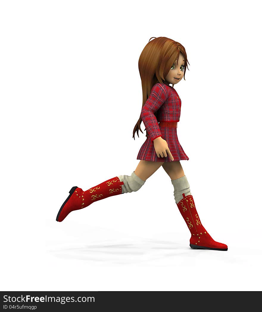 3d digitally rendered image of girl in red plaid school uniform. 3d digitally rendered image of girl in red plaid school uniform.