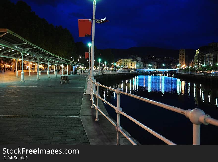 Bilbao riverfront by night