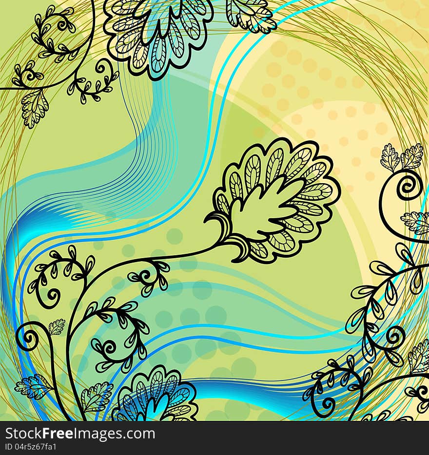 Vector hand drawn flower on a abstract background