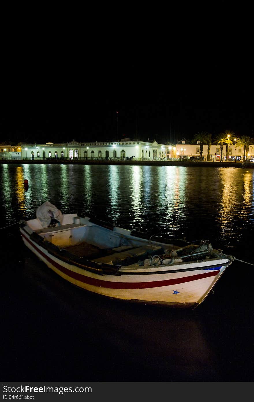 View of beautiful Tavira city in the night located in the Algarve, Portugal. View of beautiful Tavira city in the night located in the Algarve, Portugal.