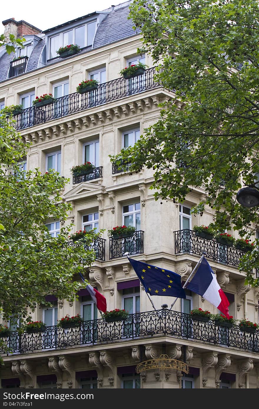 Close up section of the typical buildings of the streets of Paris, France. Close up section of the typical buildings of the streets of Paris, France.