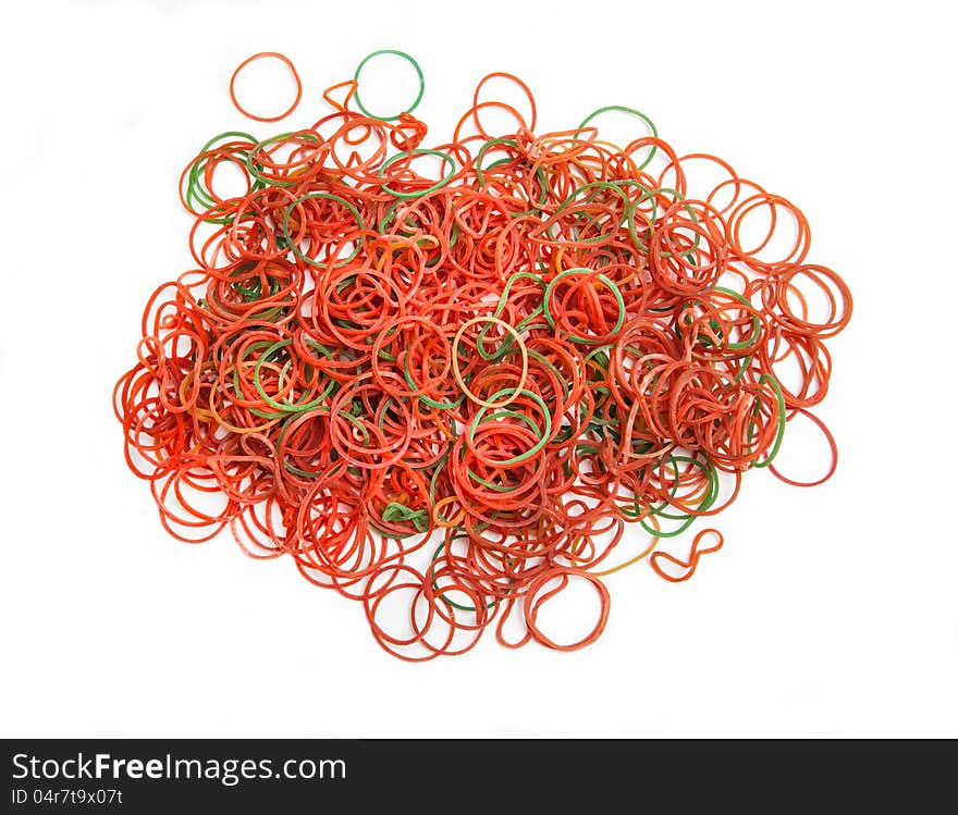 Colourful elastic bands on white background. Colourful elastic bands on white background