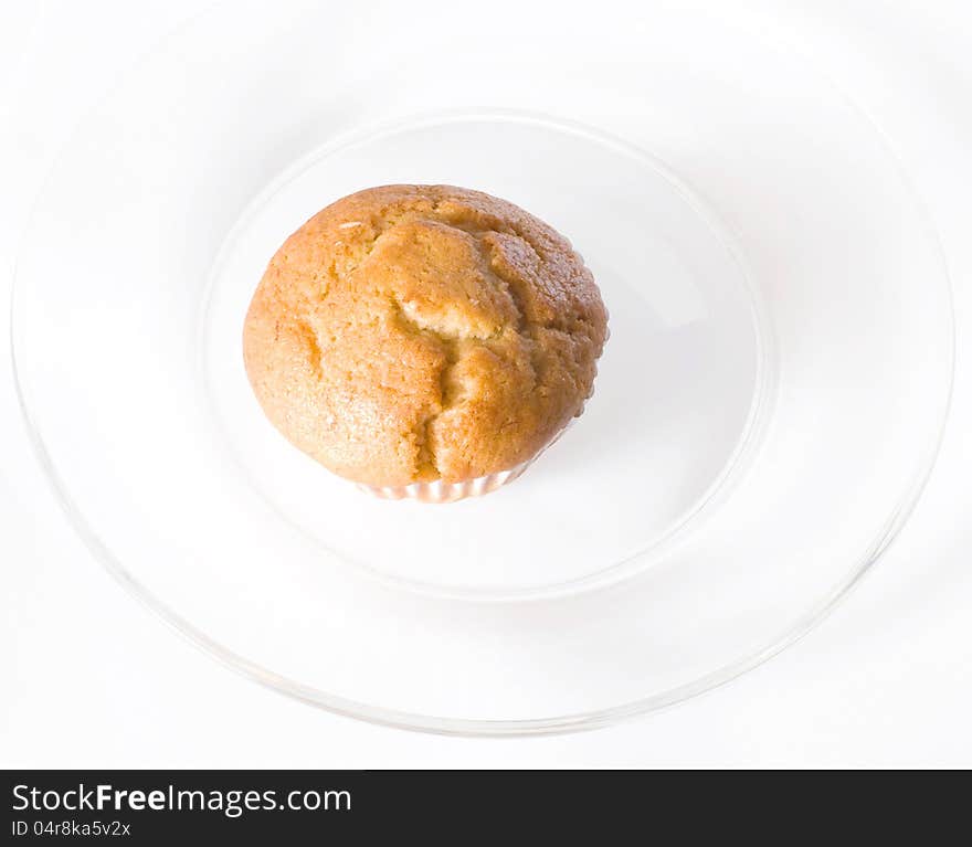 Cup cake in white dish on white  background. Cup cake in white dish on white  background