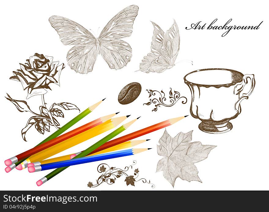 Art background for design
Art background with pencils and hand drawn objects