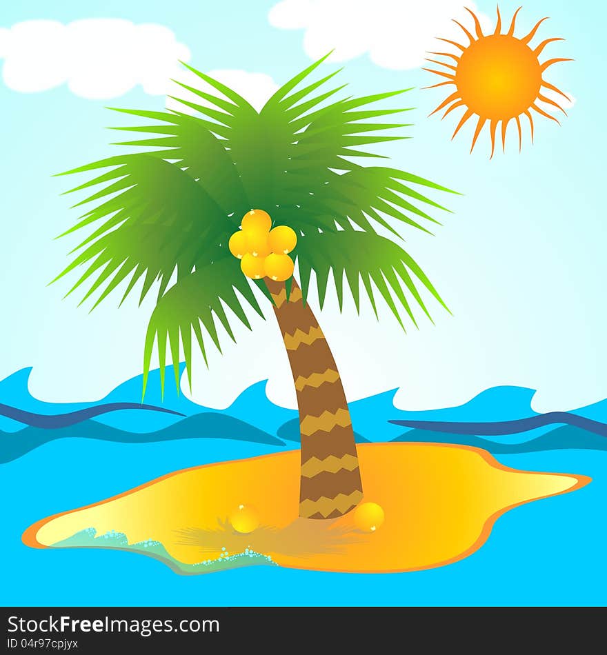 Deserted island in a tropical sea with bright afternoon sunshine. Deserted island in a tropical sea with bright afternoon sunshine