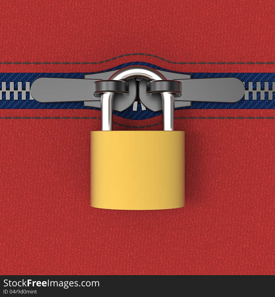 3D model rendering of zip locked by padlock