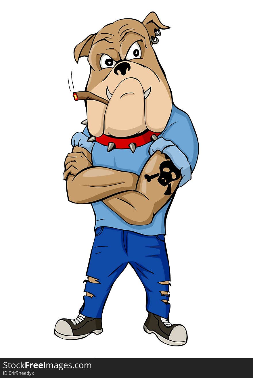 Cartoon illustration of a bulldog as a thug. Cartoon illustration of a bulldog as a thug