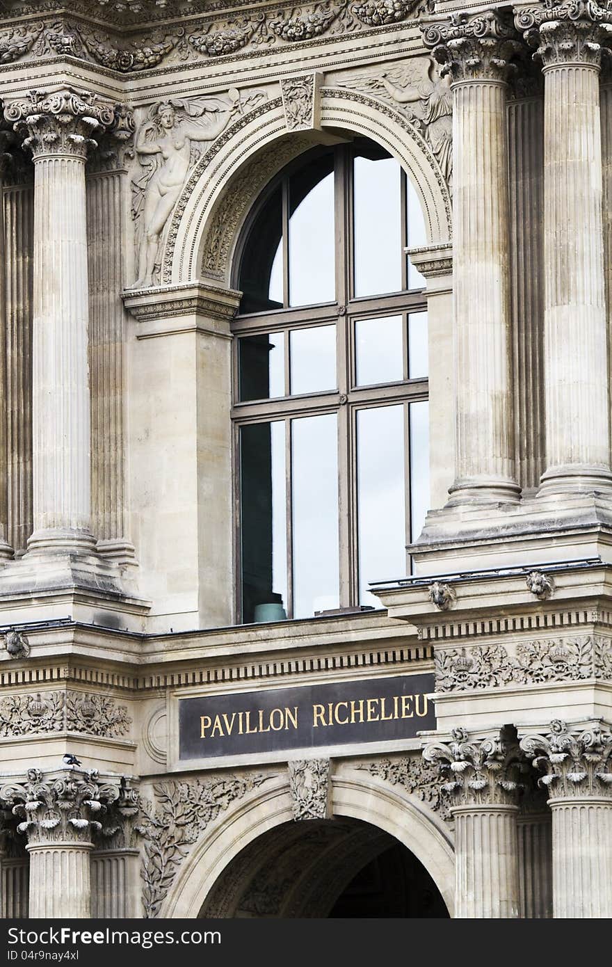 Partial view of the Museum of the Louvre in Paris, France