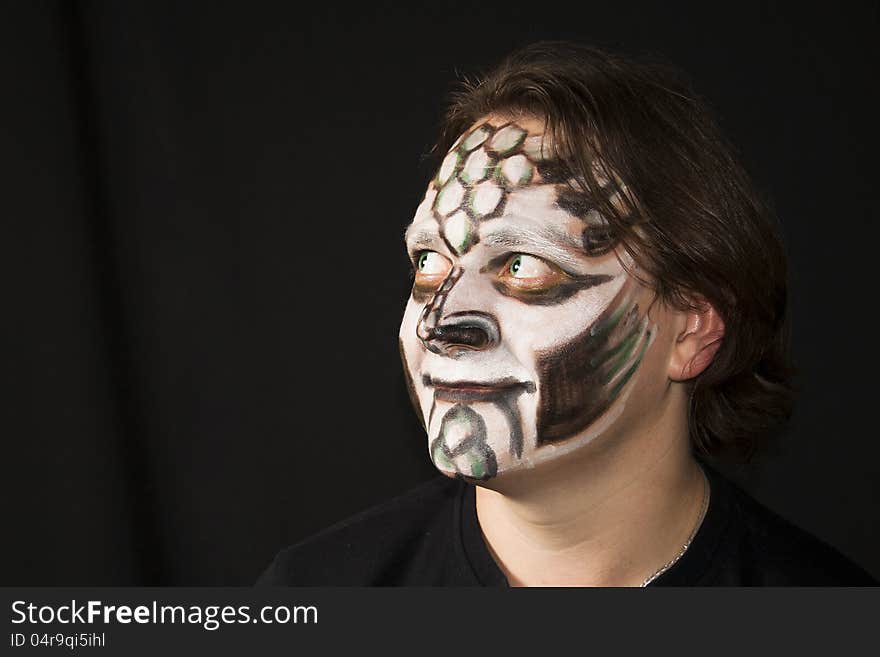 Make-up Of A Dragon On A Man S Face