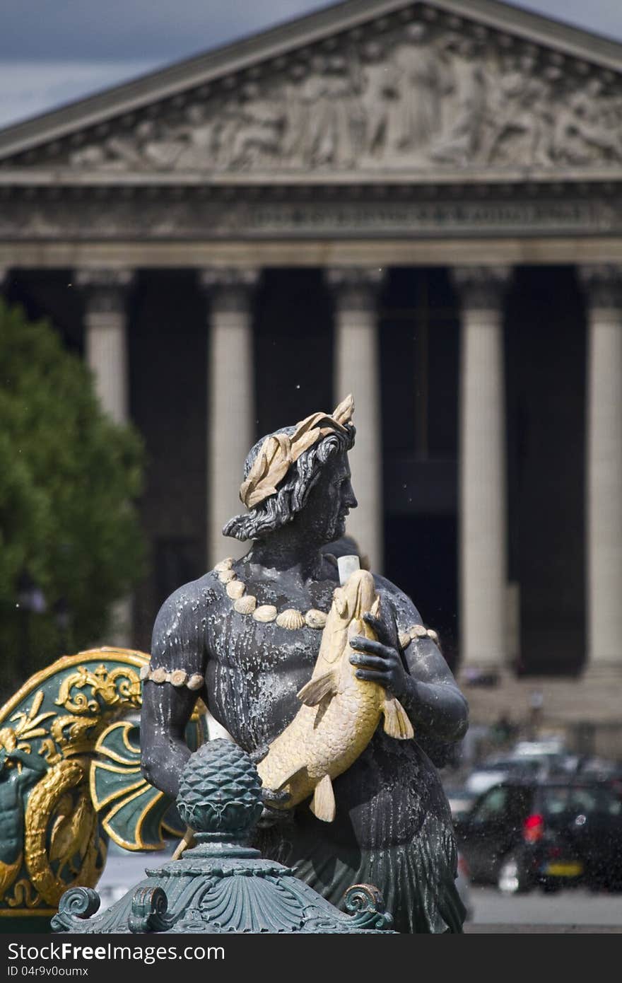 Partial detail of the beautiful La Fontaine des Fleuves located on the Place de la Concorde, Paris, France. Partial detail of the beautiful La Fontaine des Fleuves located on the Place de la Concorde, Paris, France.