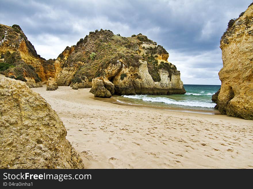 Wonderful view of a beautiful beach in the Prainha area, in the Algarve, Portugal. Wonderful view of a beautiful beach in the Prainha area, in the Algarve, Portugal.