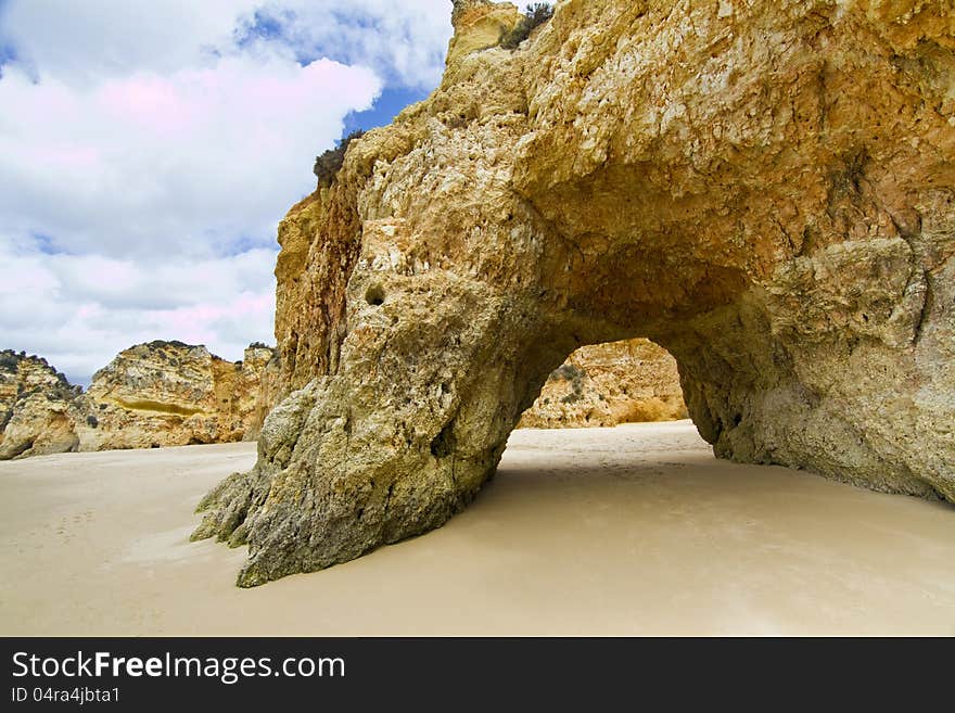 Wonderful view of a beautiful beach in the Prainha area, in the Algarve, Portugal. Wonderful view of a beautiful beach in the Prainha area, in the Algarve, Portugal.