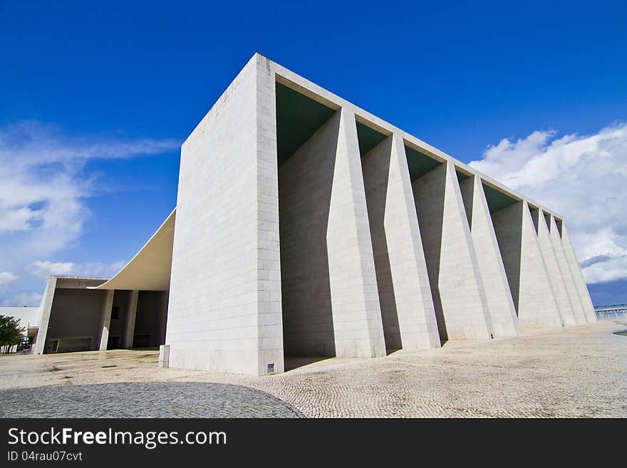 View of the weird abstract cement monument structure in the Parque das Nacoes area in Lisbon, Portugal. View of the weird abstract cement monument structure in the Parque das Nacoes area in Lisbon, Portugal