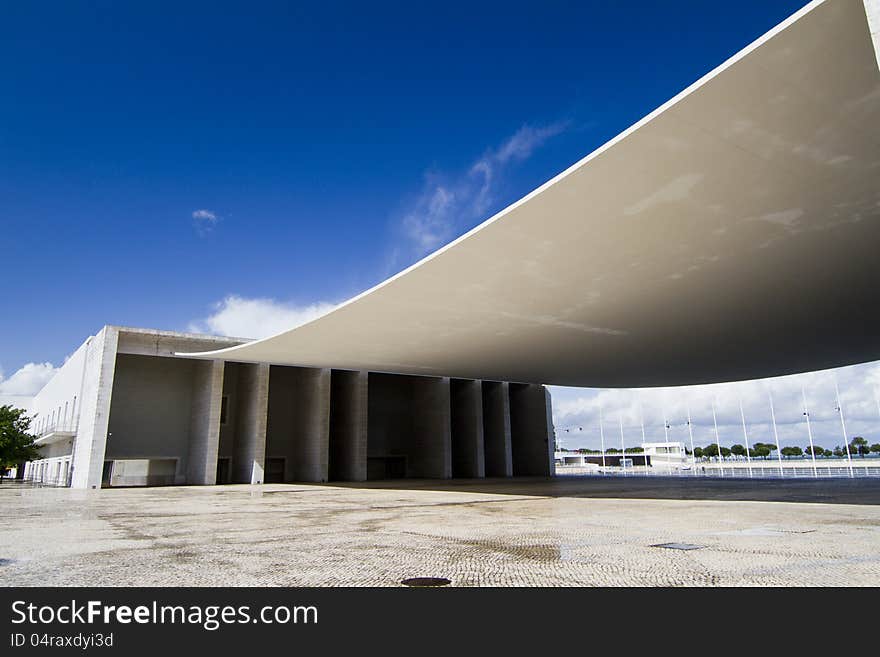 View of the weird abstract cement monument structure in the Parque das Nacoes area in Lisbon, Portugal. View of the weird abstract cement monument structure in the Parque das Nacoes area in Lisbon, Portugal