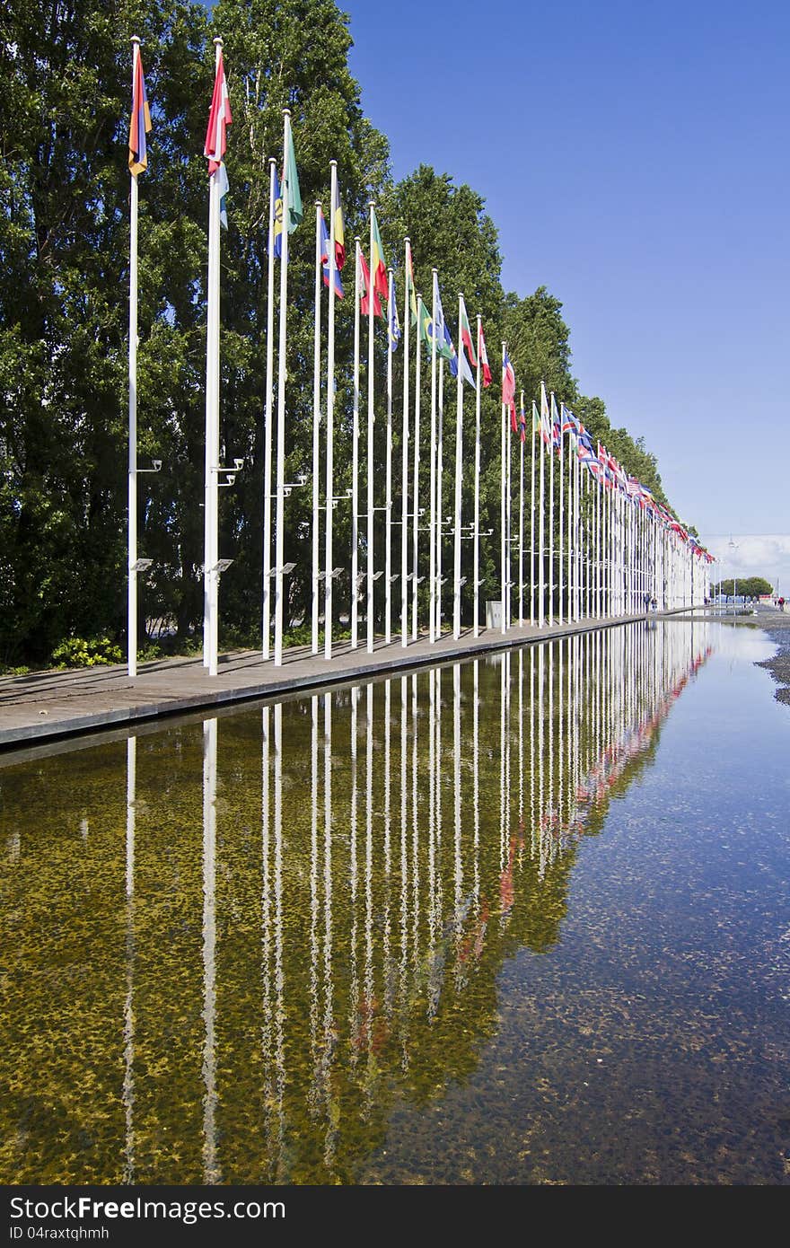 Long avenue of flags from various countries of the World