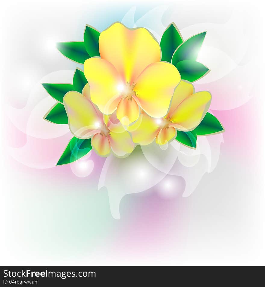 Bouquet of yellow flowers and leaves over abstract background. Bouquet of yellow flowers and leaves over abstract background