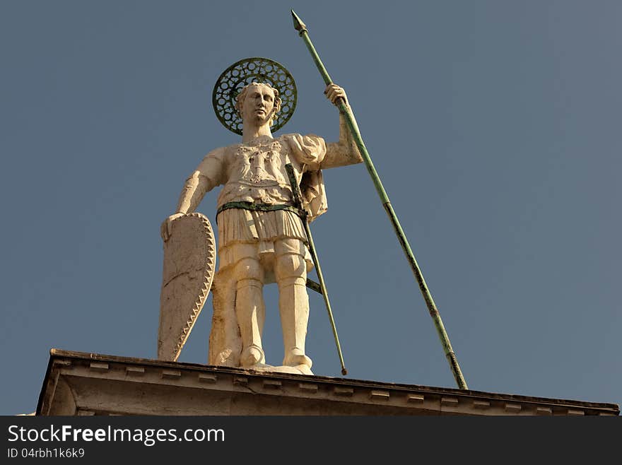 Statue of St Theodore, who was the patron saint of Venice until the 9th century AD.