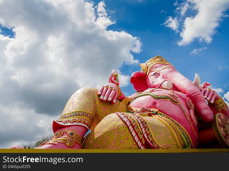 Pink ganecha in relaxing protrait on blue sky and white cloud,Wat Samarn, Chachoengsao,Thailand.