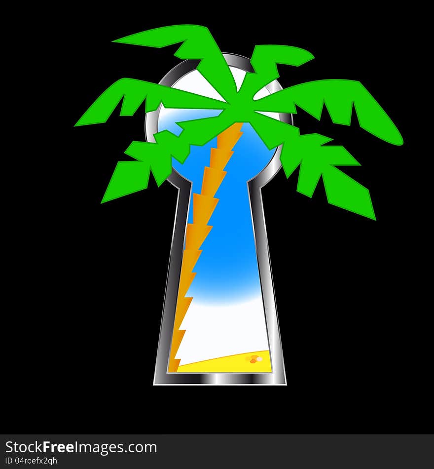 Sea tour with palm trees behind a keyhole. Sea tour with palm trees behind a keyhole