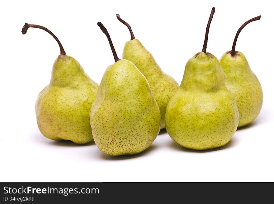 Green pears on white