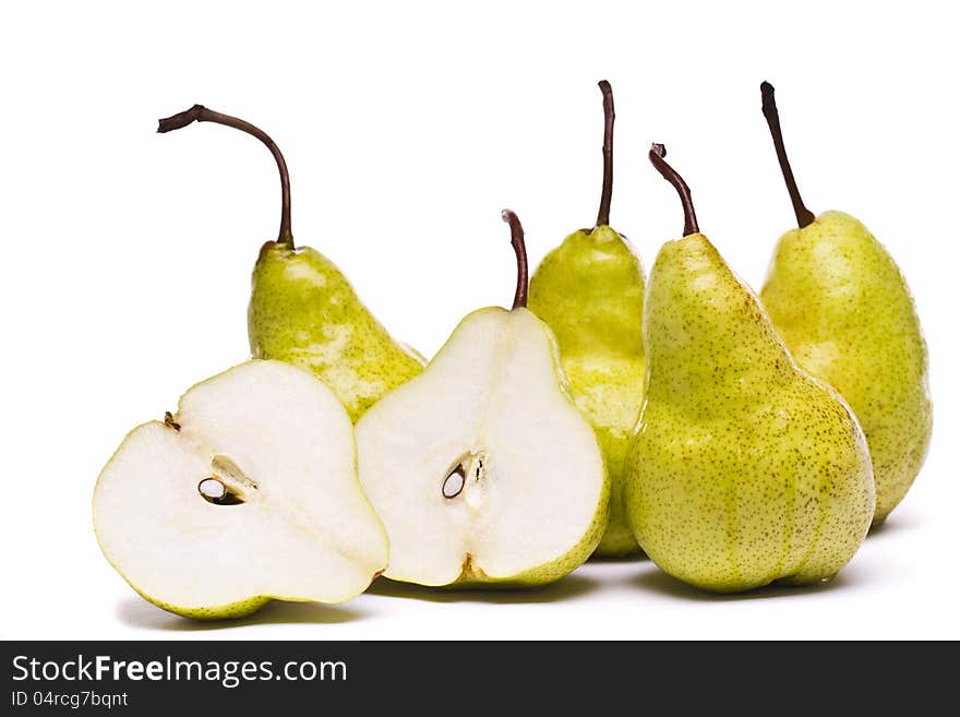 Green pears on white