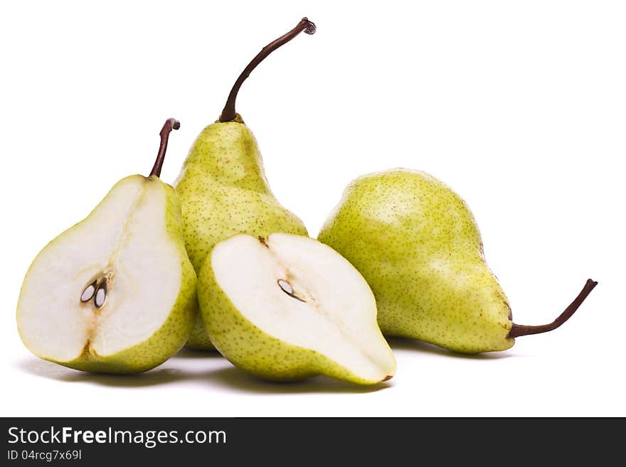 Green pears on white