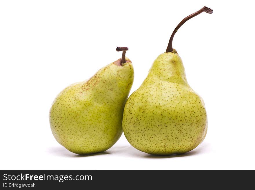 Green pears on white