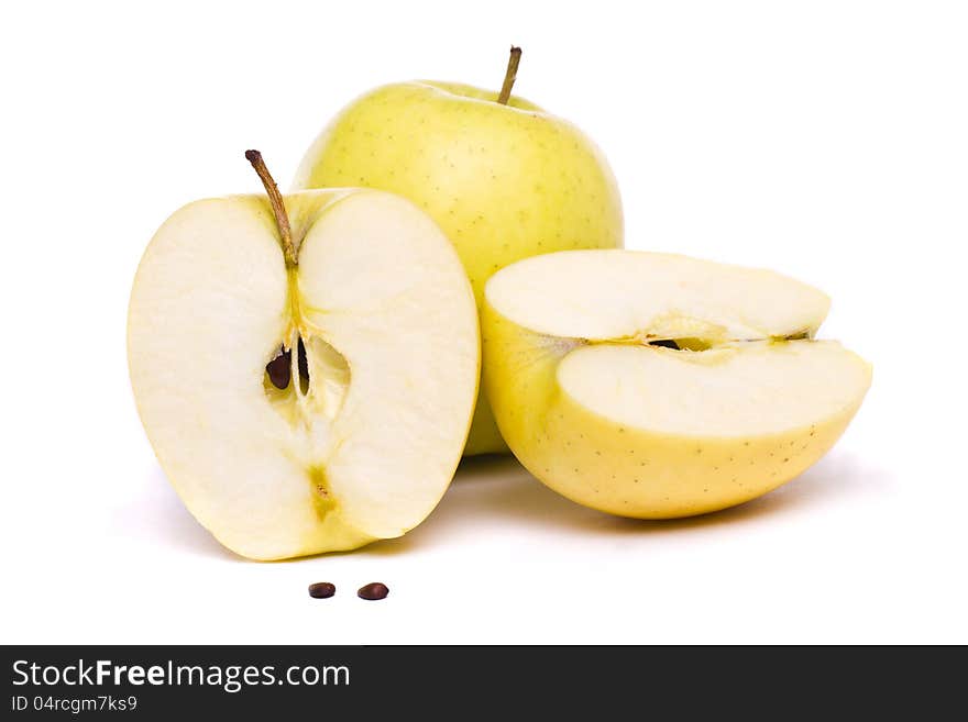 Yellow apples on white