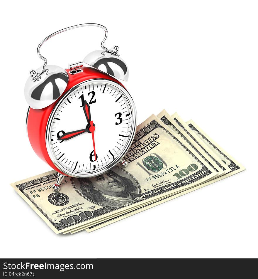 Alarm Clock standing on Money. Time is Money Concept. Alarm Clock standing on Money. Time is Money Concept.