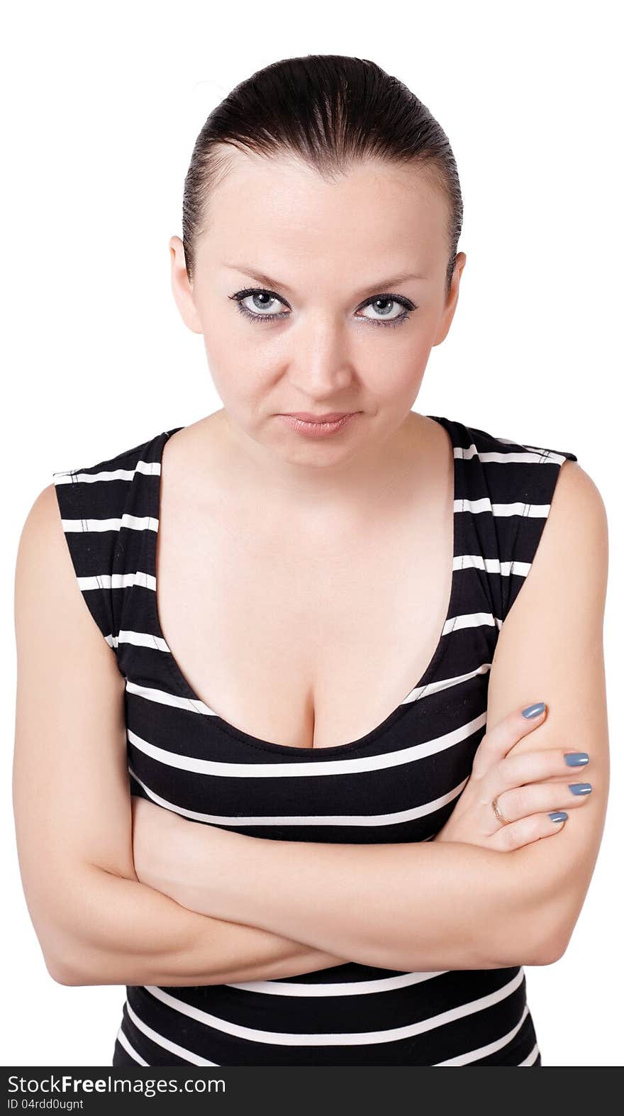 Portrait of pretty brunette on an isolated white background