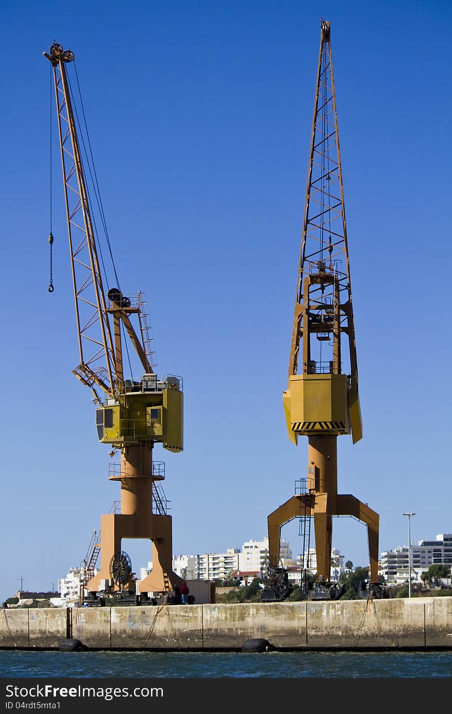 View of a port crane at the docks.