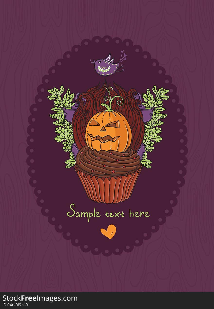 Halloween cake holiday greeting invitation card. Halloween cake holiday greeting invitation card