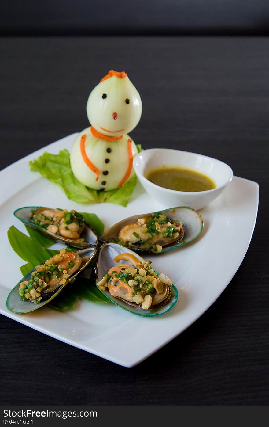 Vietnamese New Zealand steamed herb sea mussel. Vietnamese New Zealand steamed herb sea mussel