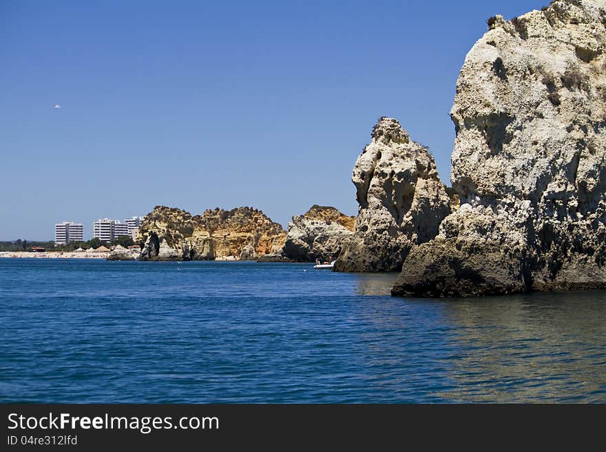 Wonderful view of the beautiful coastline of the Algarve, Portugal.