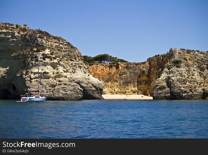 Wonderful view of the beautiful coastline of the Algarve, Portugal.