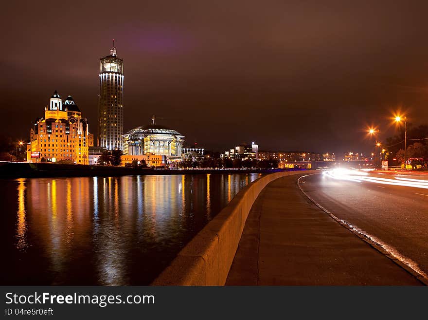 Night view at the House of Music in Moscow, Russia