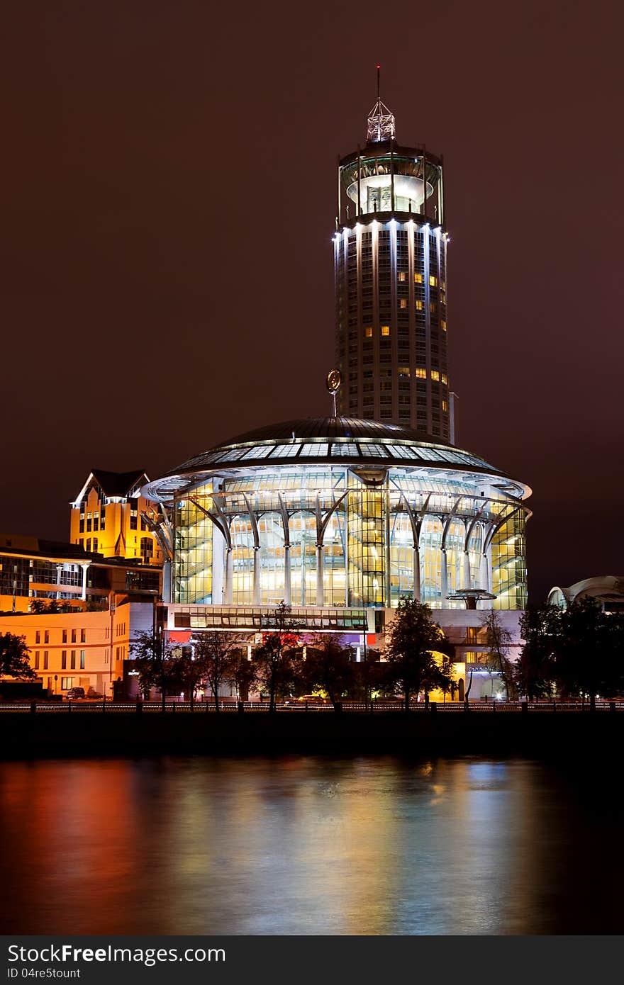 Night view at the House of Music in Moscow, Russia