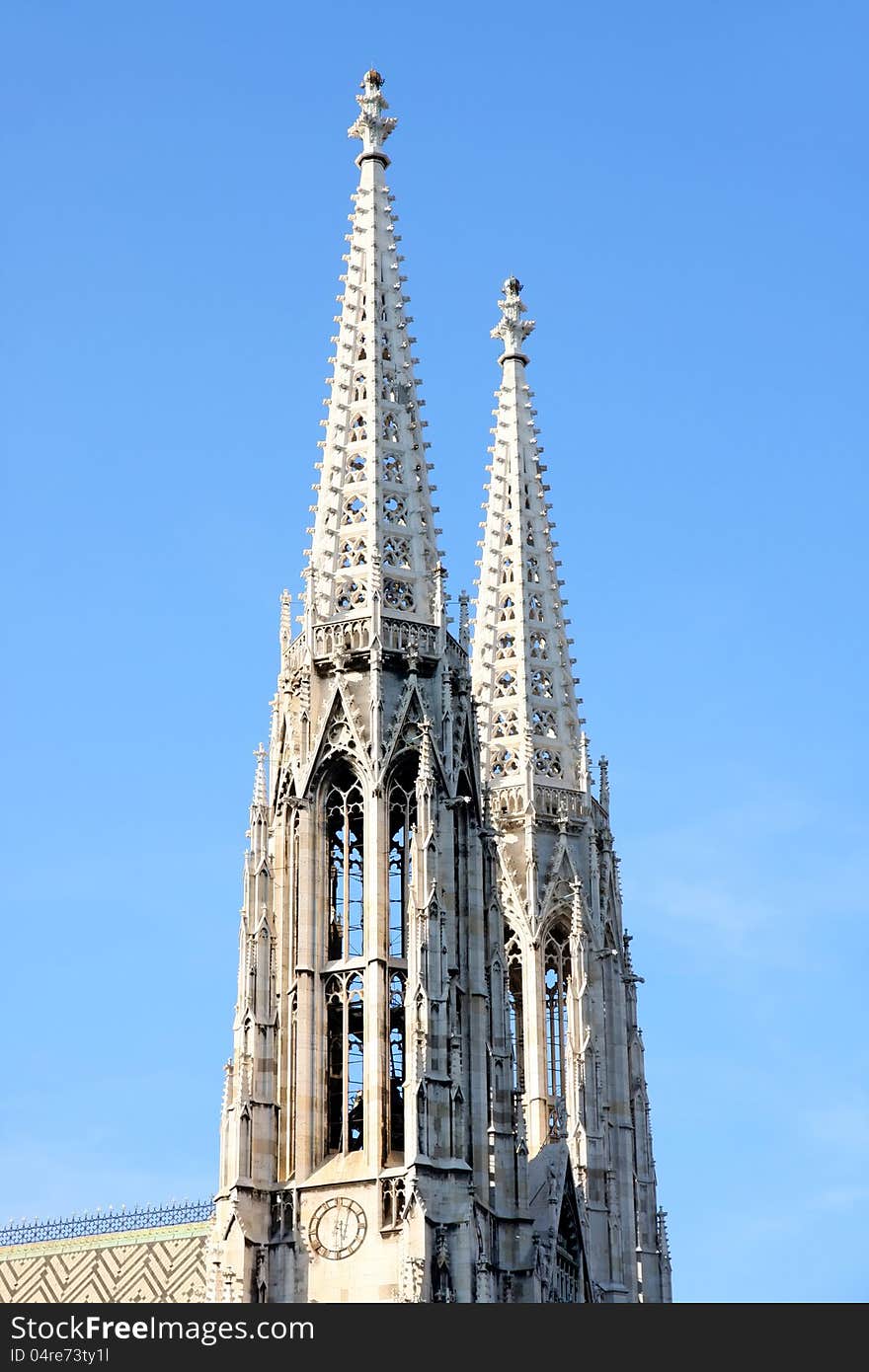 The Votivkirche towers (Votive Church) in Vienna, Austria. The Votivkirche towers (Votive Church) in Vienna, Austria