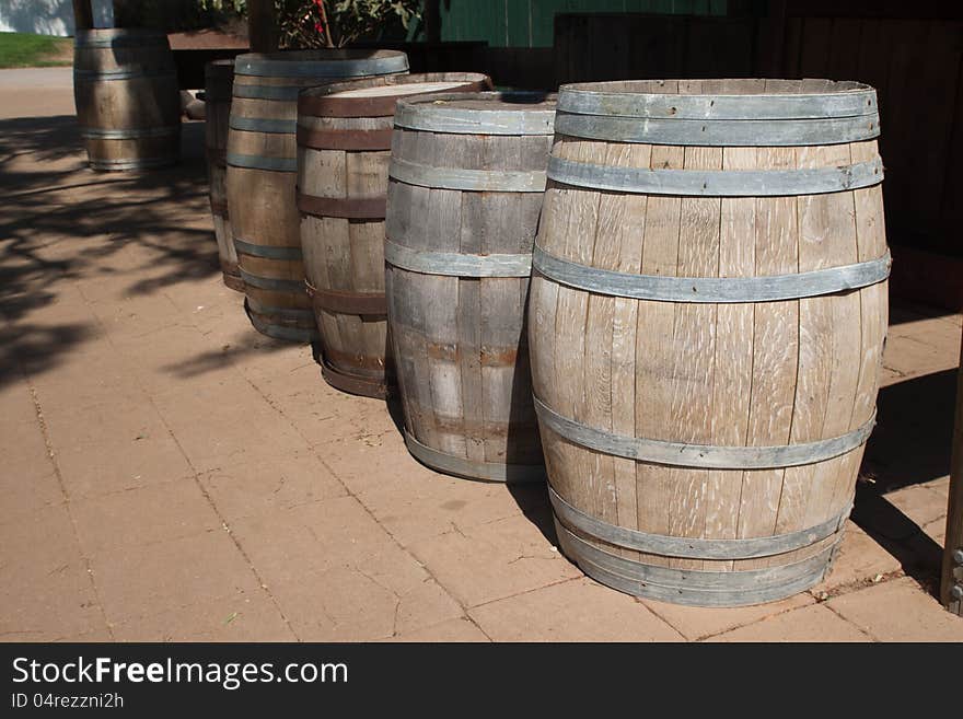 Row of old wine tanks stand outdoor