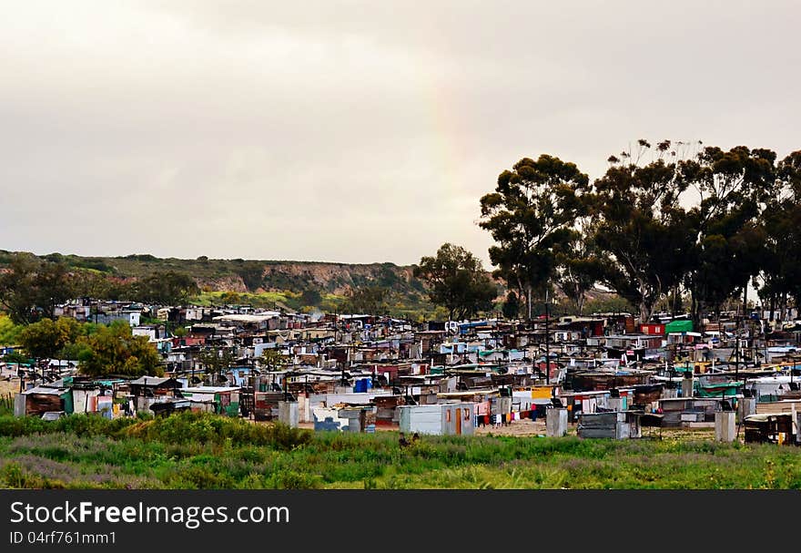 Landscape with colorful informer settlement in the swartland south africa