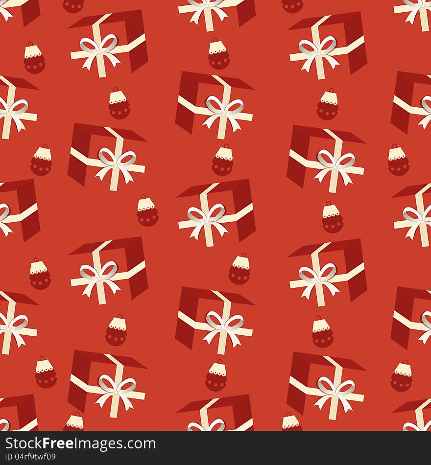 Gift box seamless pattern on red background