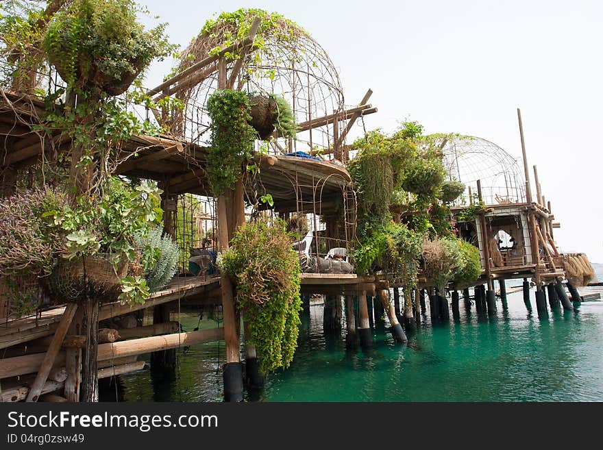 Tropical hanging garden over the ocean