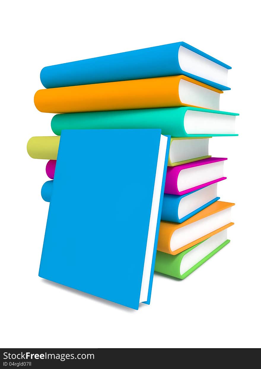 Stack Of Colorful Books On White Background.